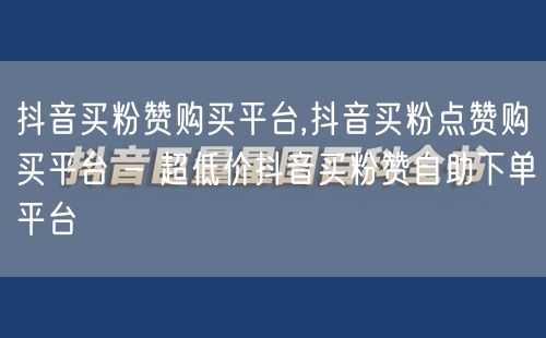 抖音买粉赞购买平台,抖音买粉点赞购买平台 - 超低价抖音买粉赞自助下单平台